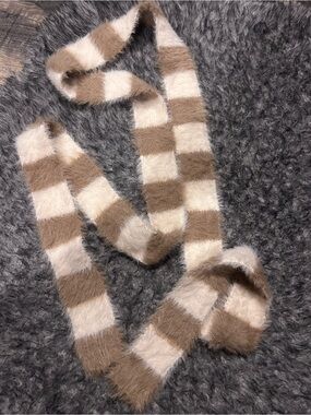 PrettyLittleThing Beige and Cream Fuzzy Stripe Scarf